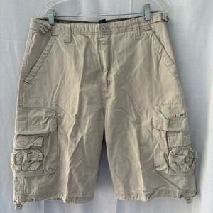 OTB Vintage Y2K Cargo Style Baggy Skater Shorts Size 34 Beige Khaki